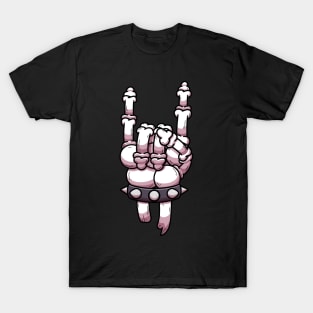 Cartoon Skeleton Hand Rock On Sign T-Shirt